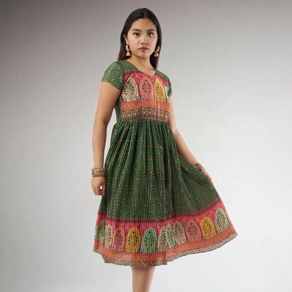 Dark Green Knee-Length Indo Western Dress | Muvvas Boutique - Picture 3 of 5